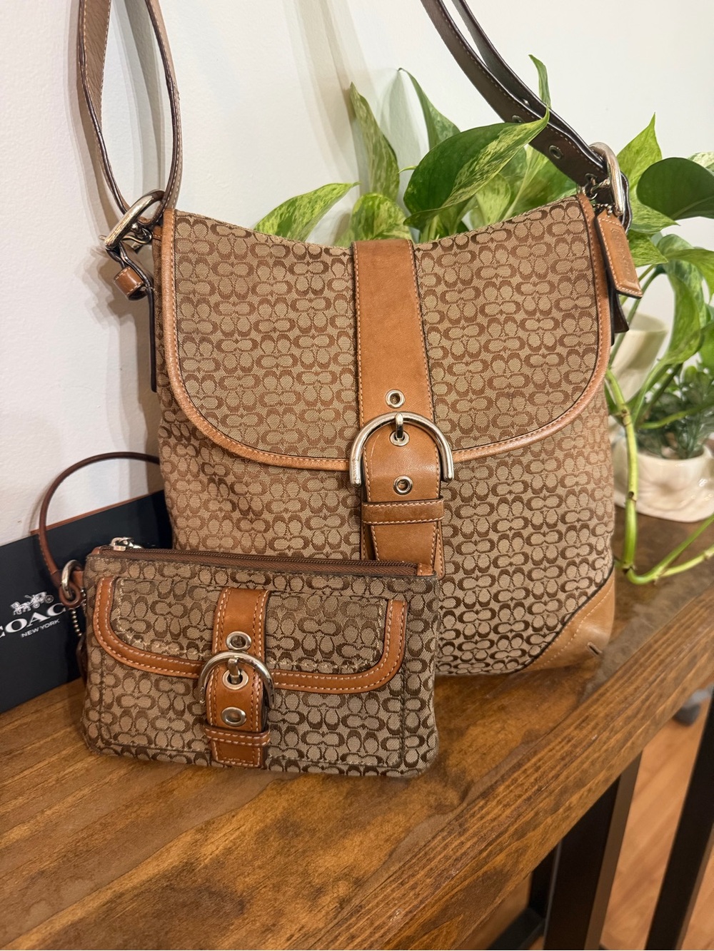 Vintage Coach Y2K SoHo Signature C Canvas Shoulder Bag with Matching wristlet